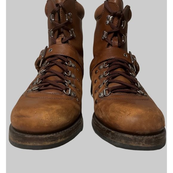 Mens Prada Brown Leather Combat Moto Boots size Prada US 13 - Picture 3 of 10